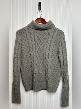 Jun Ivy Women Cableknit S Turtleneck Sweater Gray Coastal Fisherman Cozy Grandpa